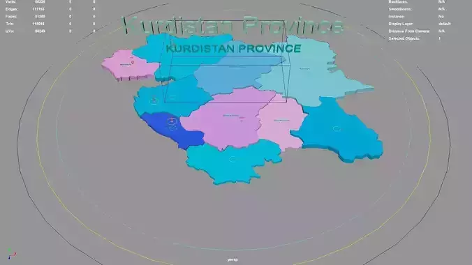Kurdistan Province Iran map region geography political 3D model