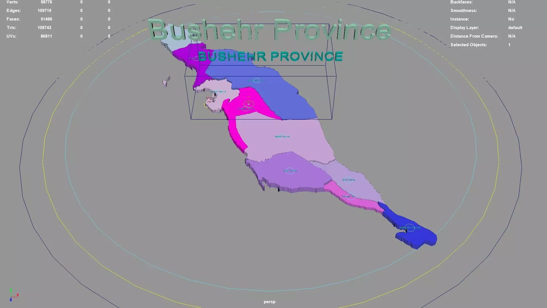 Bushehr Province  Iran map region geography political geographic 3D model_0