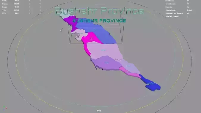 Bushehr Province  Iran map region geography political geographic 3D model Bushehr Province  Iran map region geography political geographic 3D model