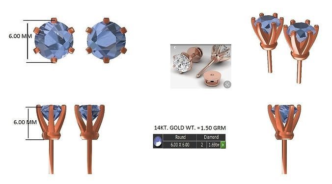  Dainty Stud Earrings Silver Studs Earrings  Earring Studs 3D print model
