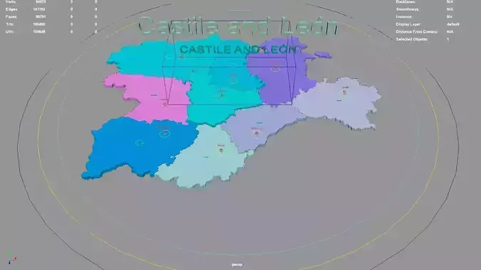 Castile and Leon Spain map region geography political 3D model