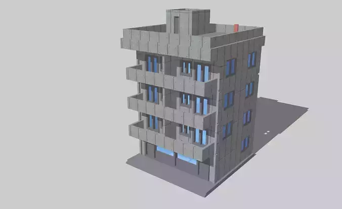 Modern City Building 4-Story Apartment by Outland Models