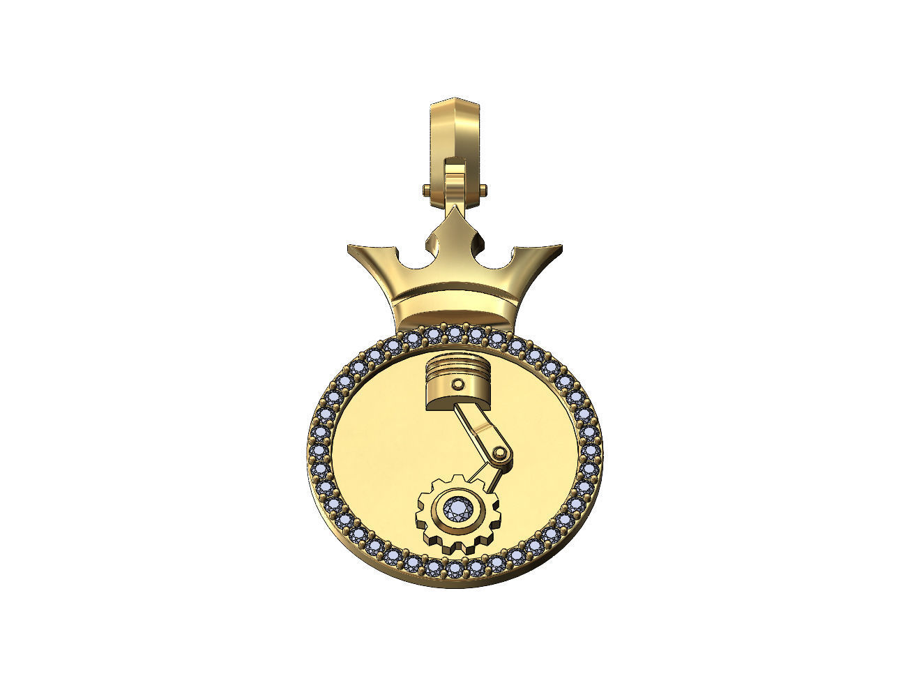Diamond simple crown engine motor pendant 3D print model_3