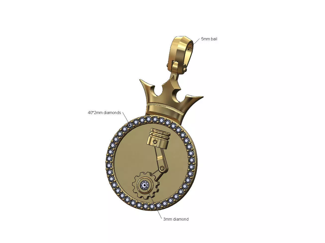 Diamond simple crown engine motor pendant 3D print model_0