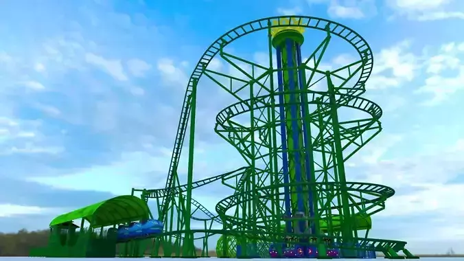 Roller Coaster Drop Tower Rides Low-poly 3D model