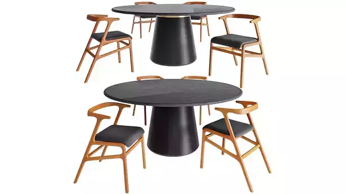 Round leather table and Solid Wood Leather Dining Chair