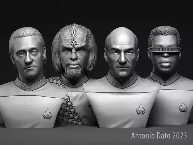 Picard Data La Forge and Worf 3D Model Collection