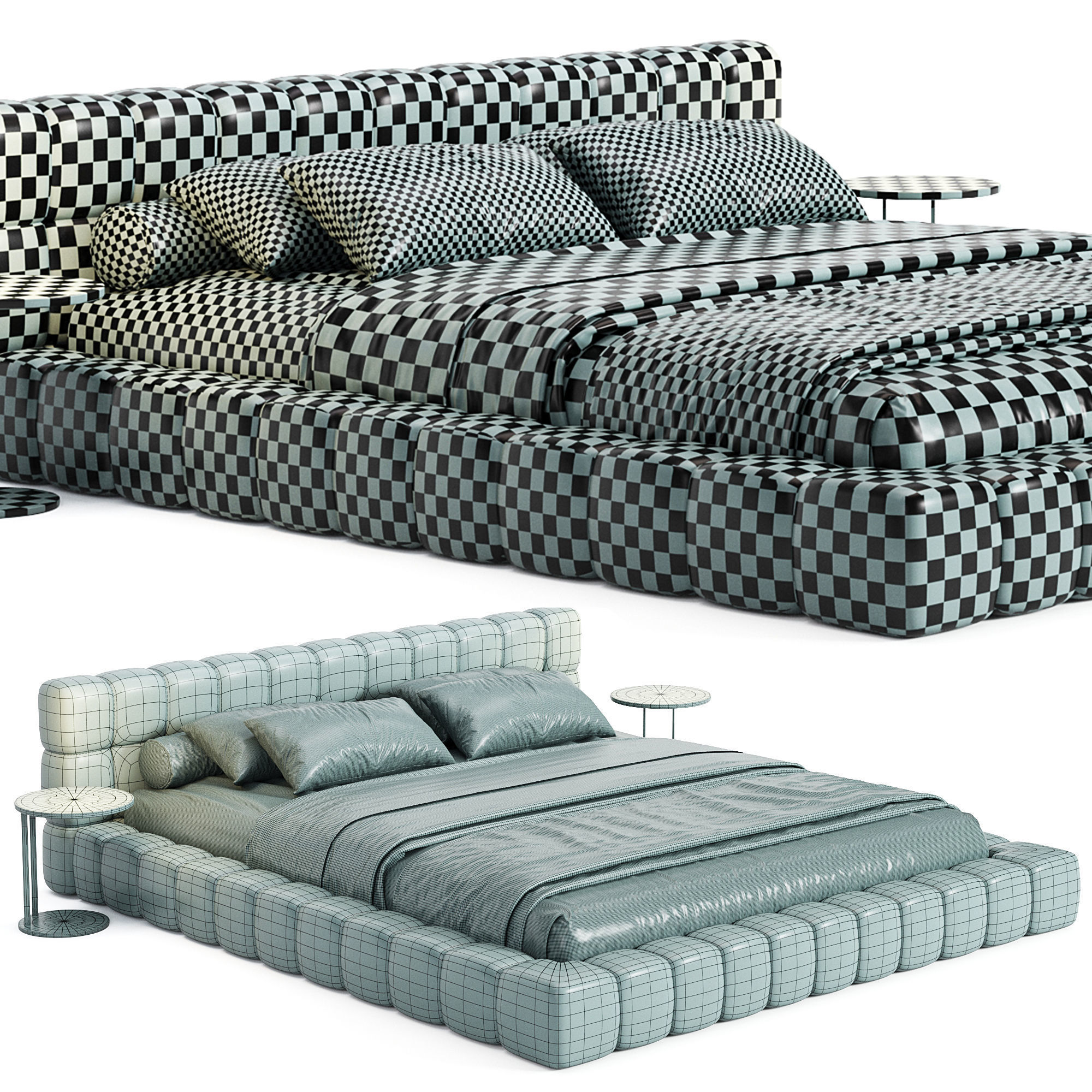 Aurora Technical Fabric Contemporary Bed Frame Queen Size 3D model_5