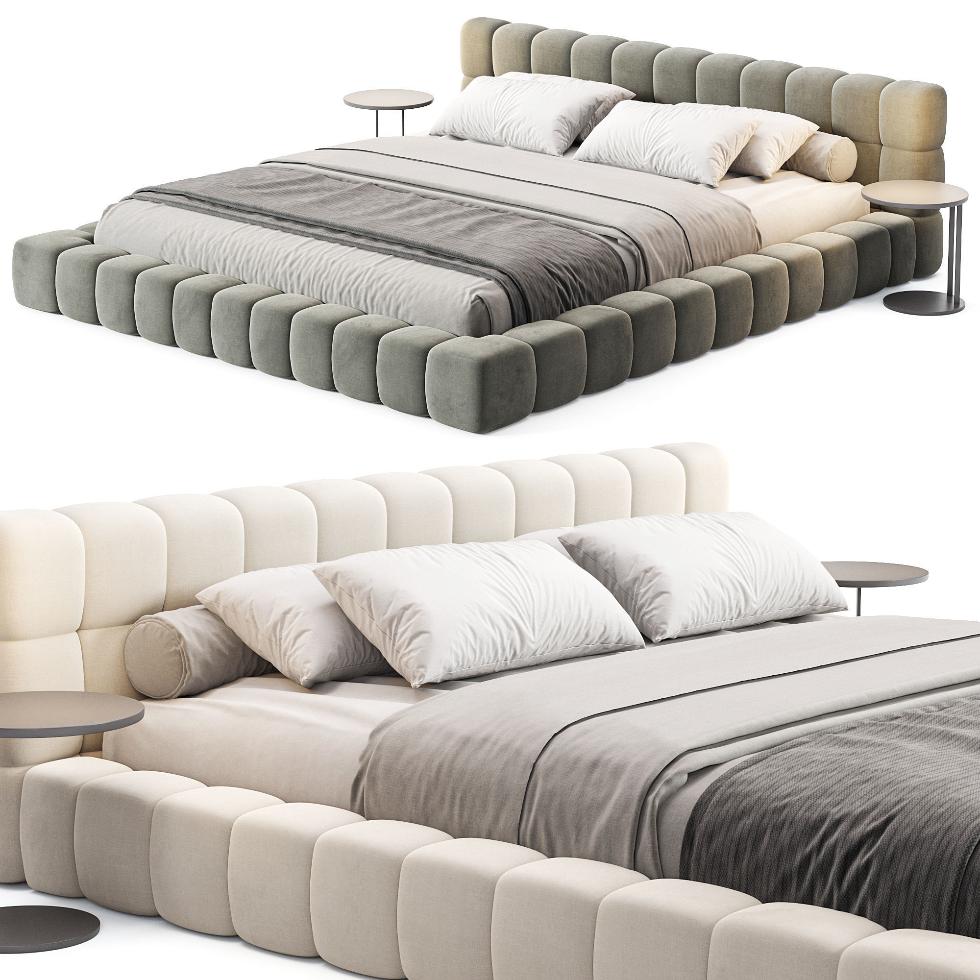 Aurora Technical Fabric Contemporary Bed Frame Queen Size 3D model_4