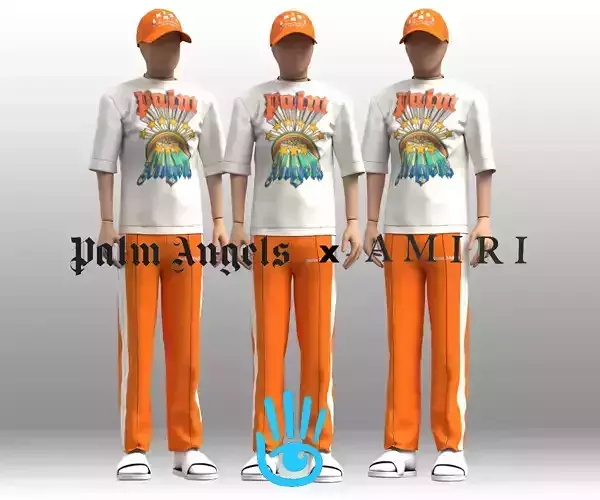 Palm Angels x Amiri Low-Poly Outfit Game ready Low-poly 3D model