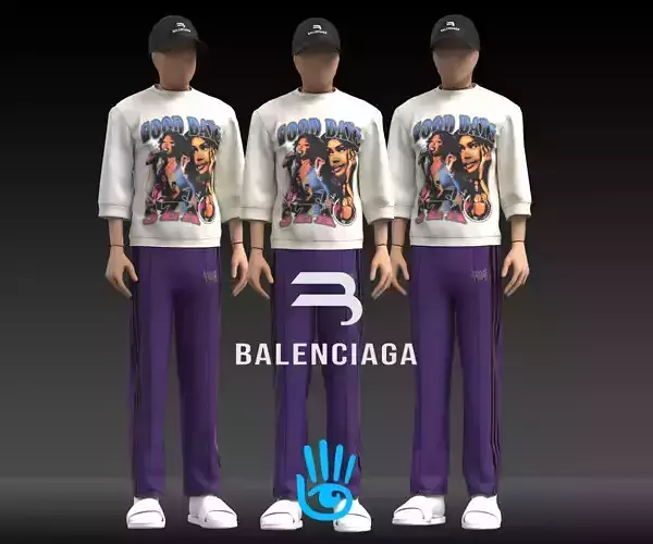 Balenciaga x Needles x SZA Low-Poly Outfit Game ready Low-poly 3D model