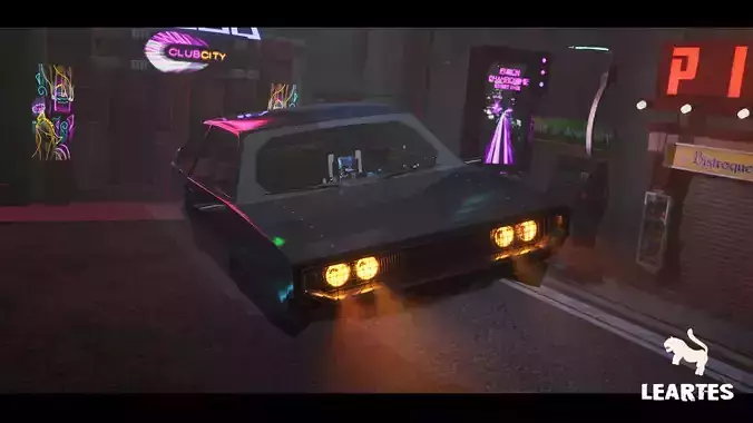 Driveable Animated Retro Cyberpunk Hover Car 02