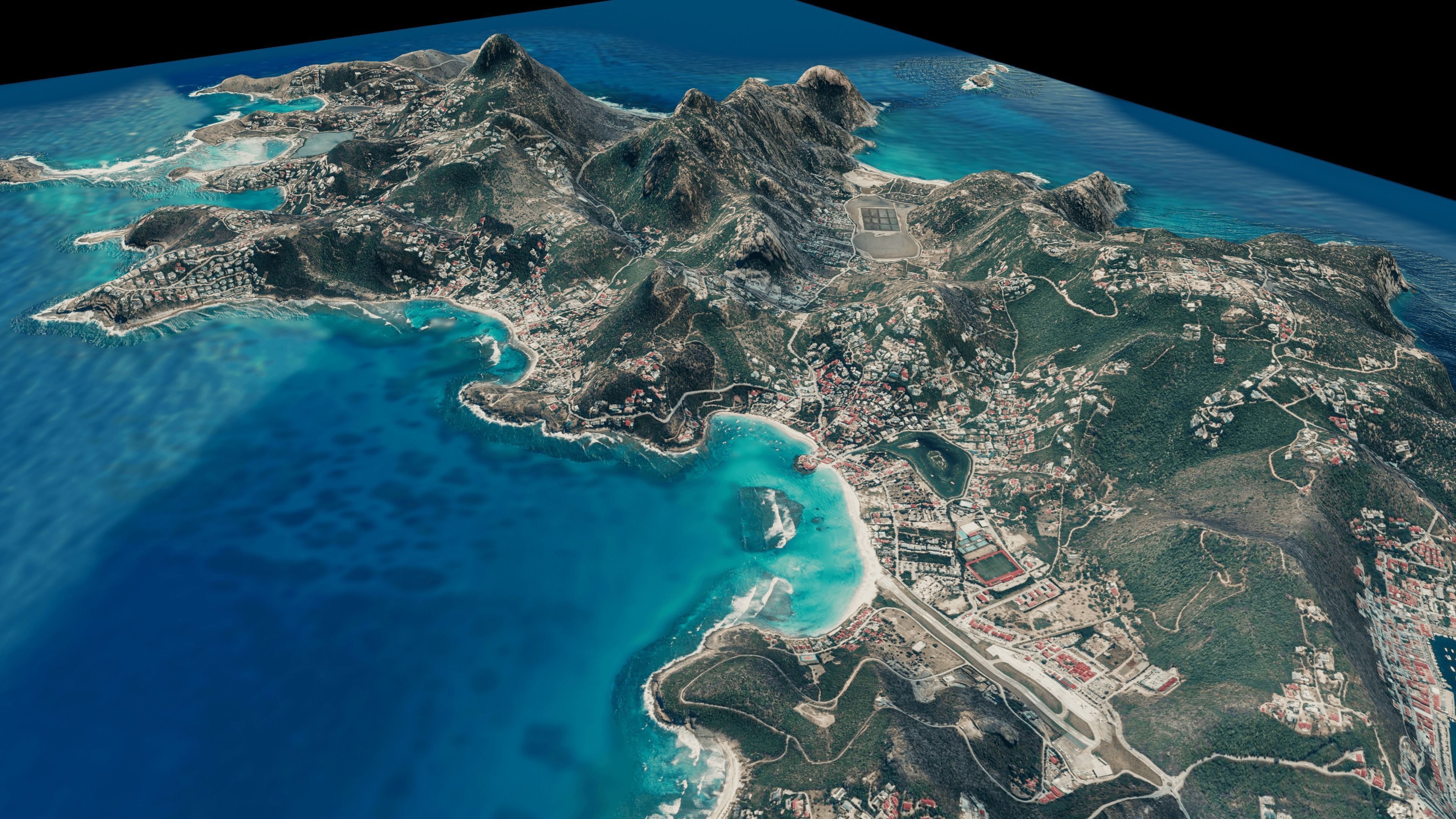 Saint Barthelemy Island full 3d model terrain Low-poly 3D model_2