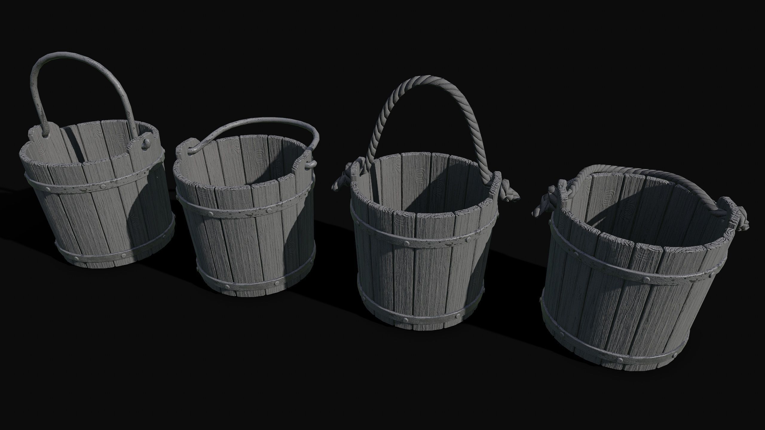 Low Poly PBR Wooden Bucket Low-poly 3D model_3