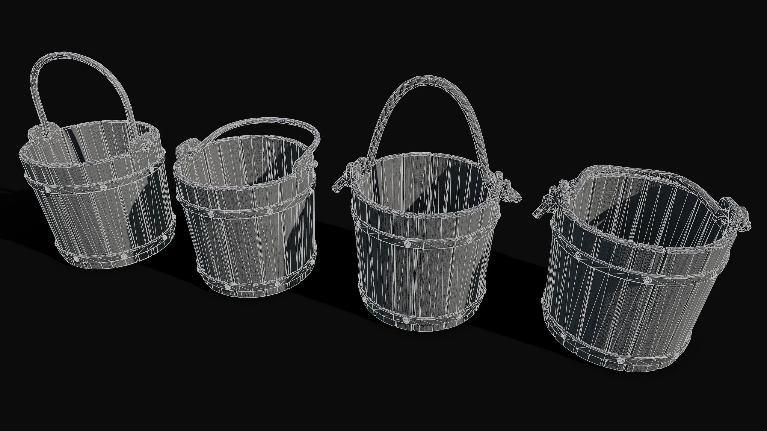 Low Poly PBR Wooden Bucket Low-poly 3D model_4
