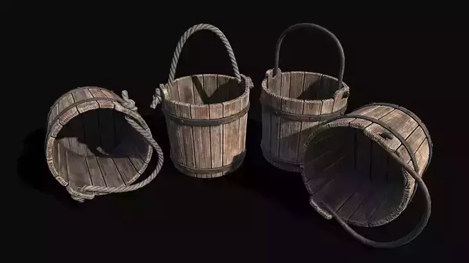 Low Poly PBR Wooden Bucket