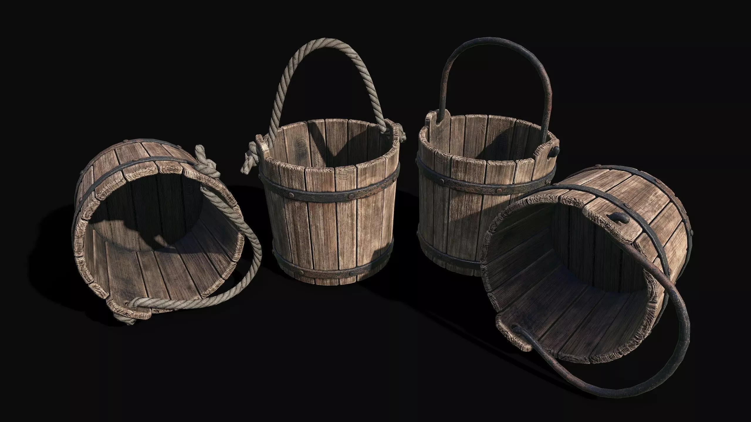 Low Poly PBR Wooden Bucket Low-poly 3D model_0