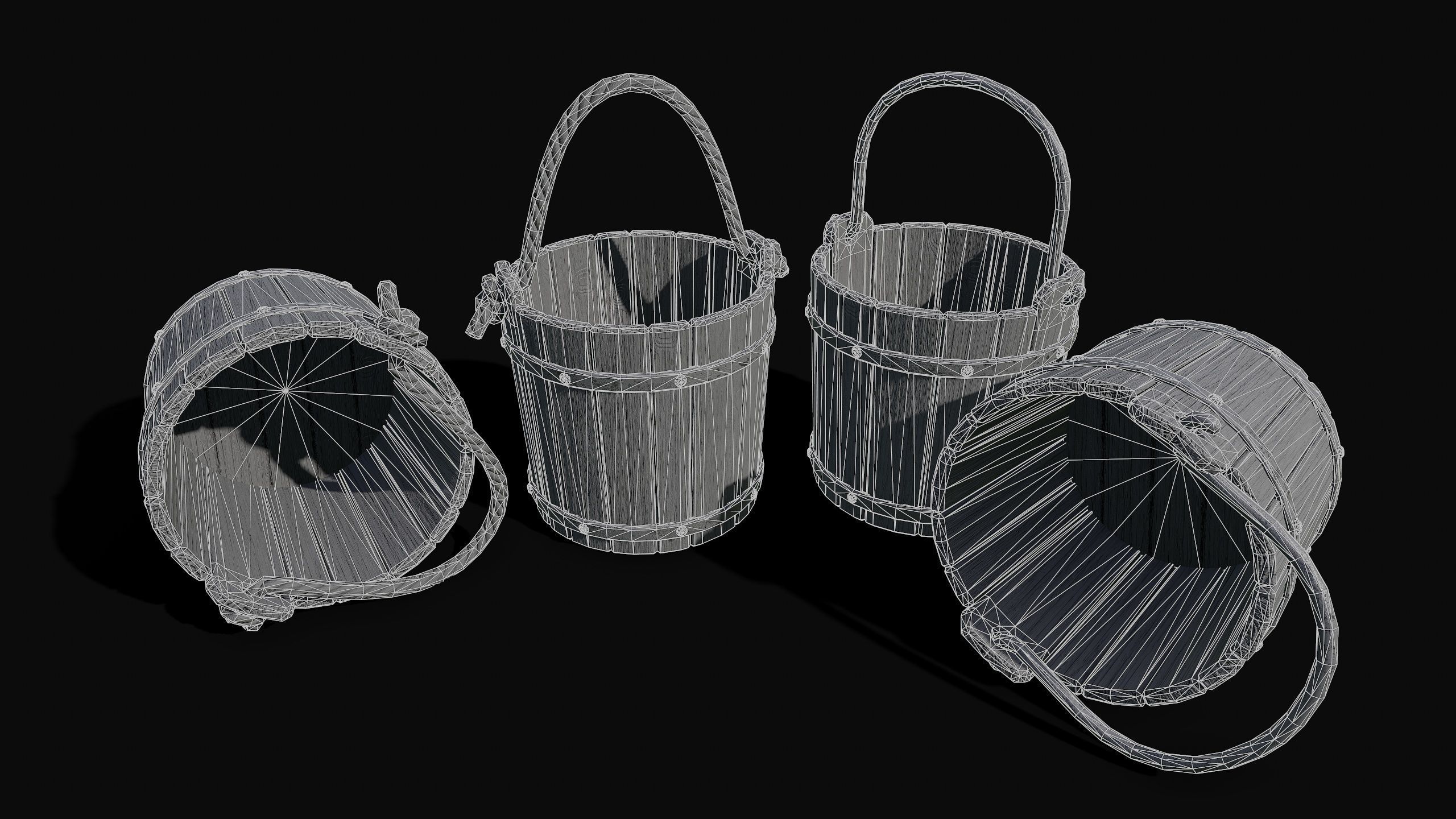 Low Poly PBR Wooden Bucket Low-poly 3D model_6