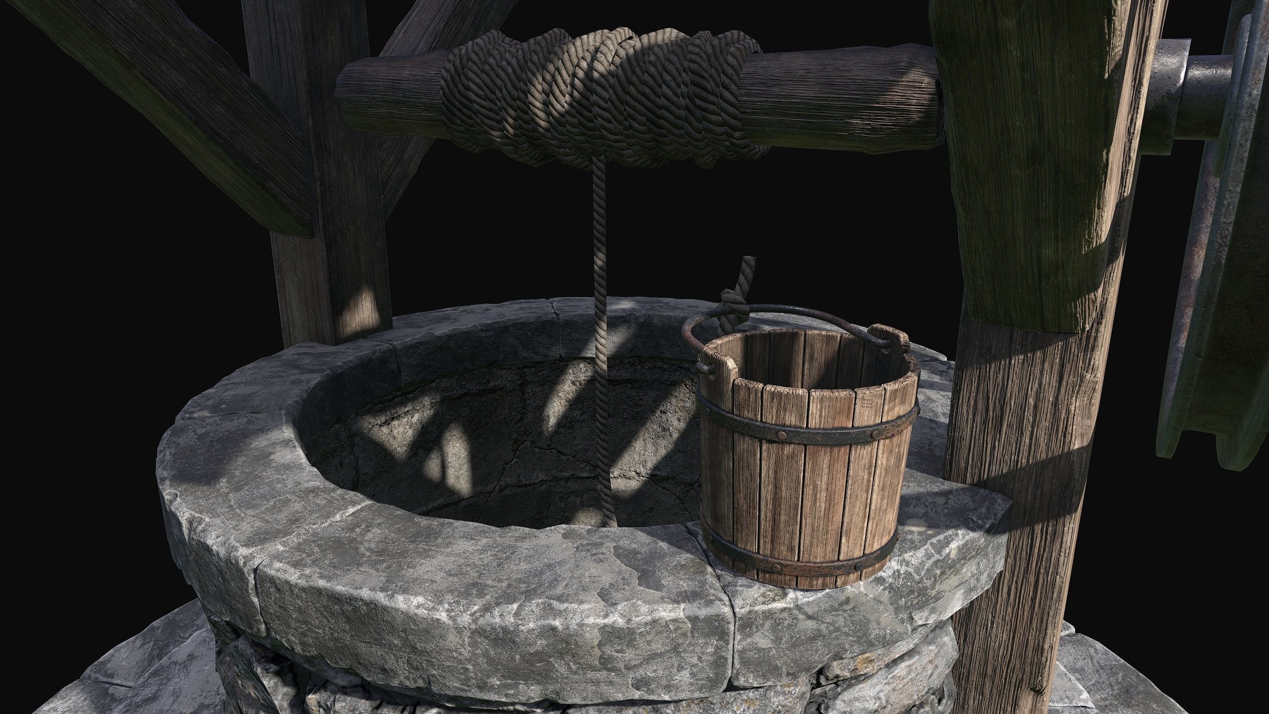 Low Poly PBR Wishing Well Low-poly 3D model_10