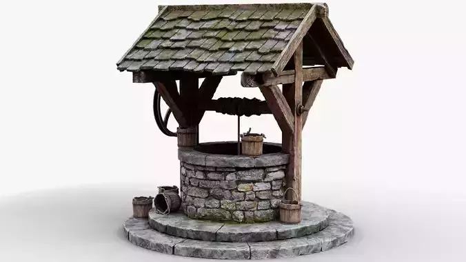 Low Poly PBR Wishing Well Low-poly 3D model