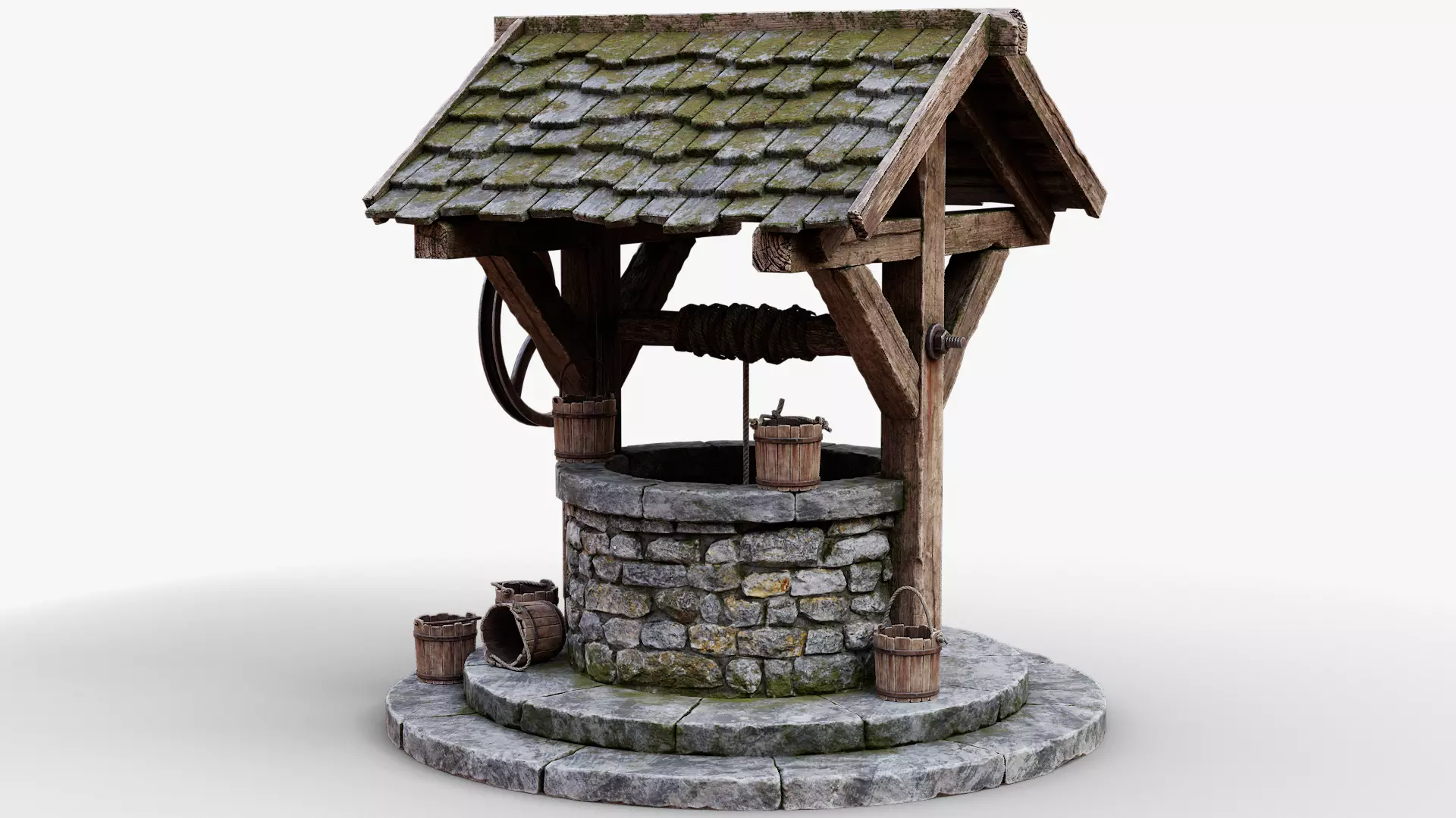 Low Poly PBR Wishing Well Low-poly 3D model_0