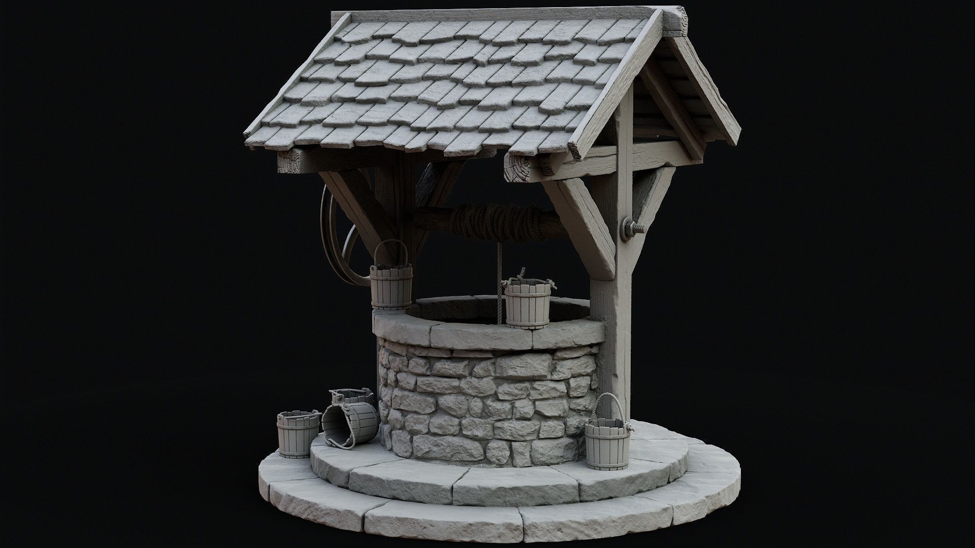 Low Poly PBR Wishing Well Low-poly 3D model_3