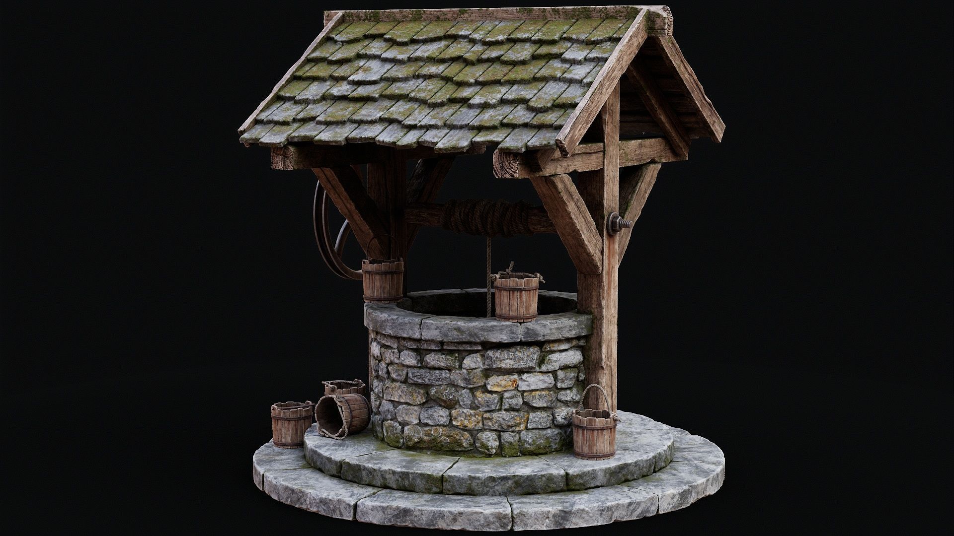 Low Poly PBR Wishing Well Low-poly 3D model_2