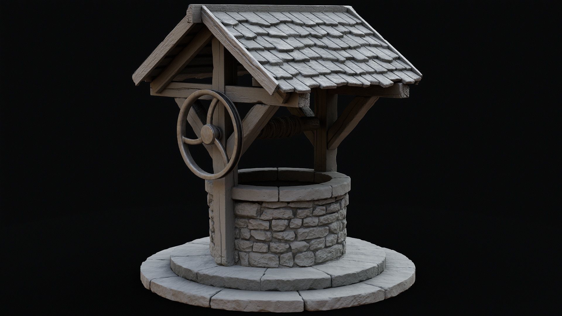 Low Poly PBR Wishing Well Low-poly 3D model_9