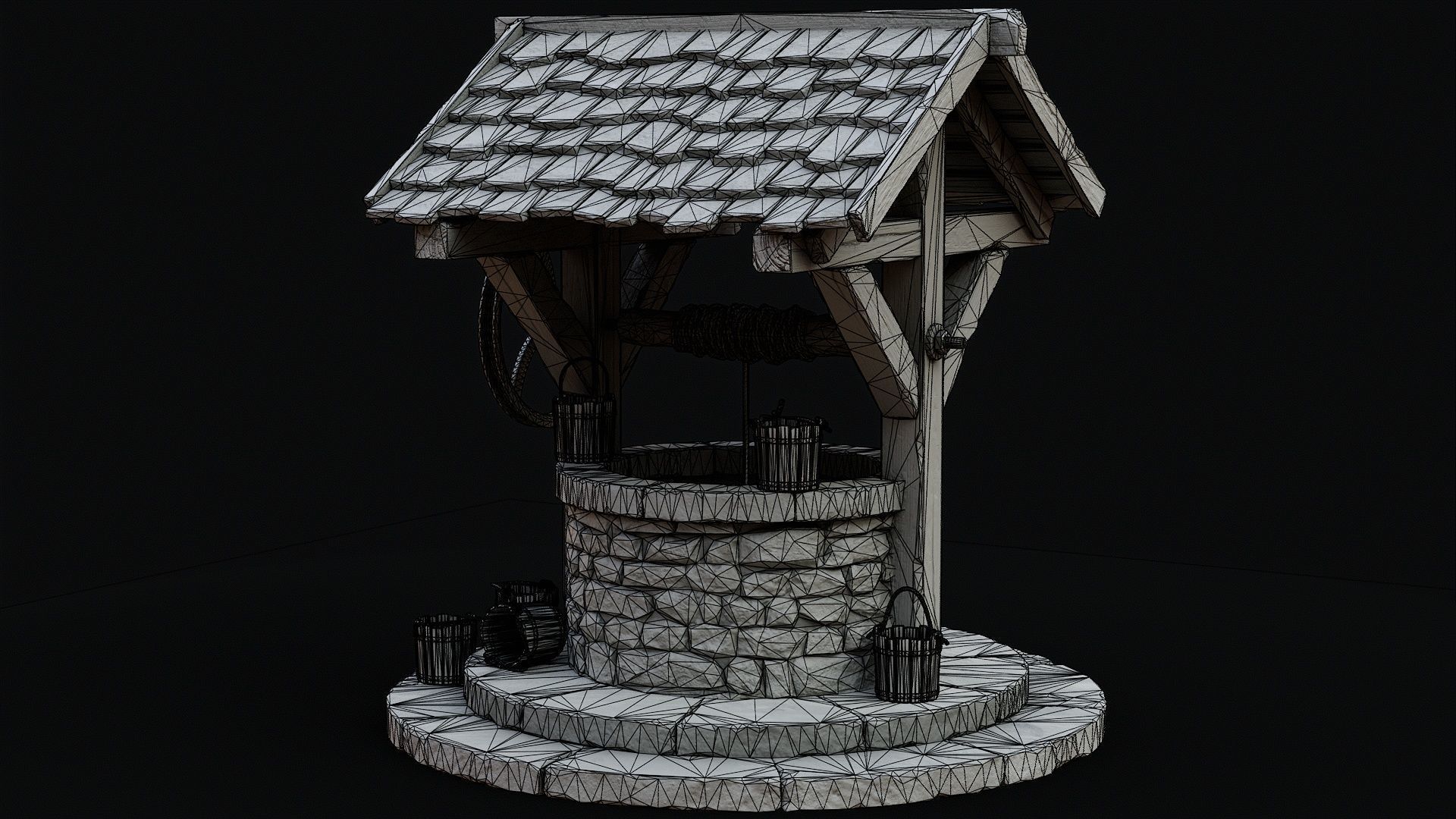 Low Poly PBR Wishing Well Low-poly 3D model_4