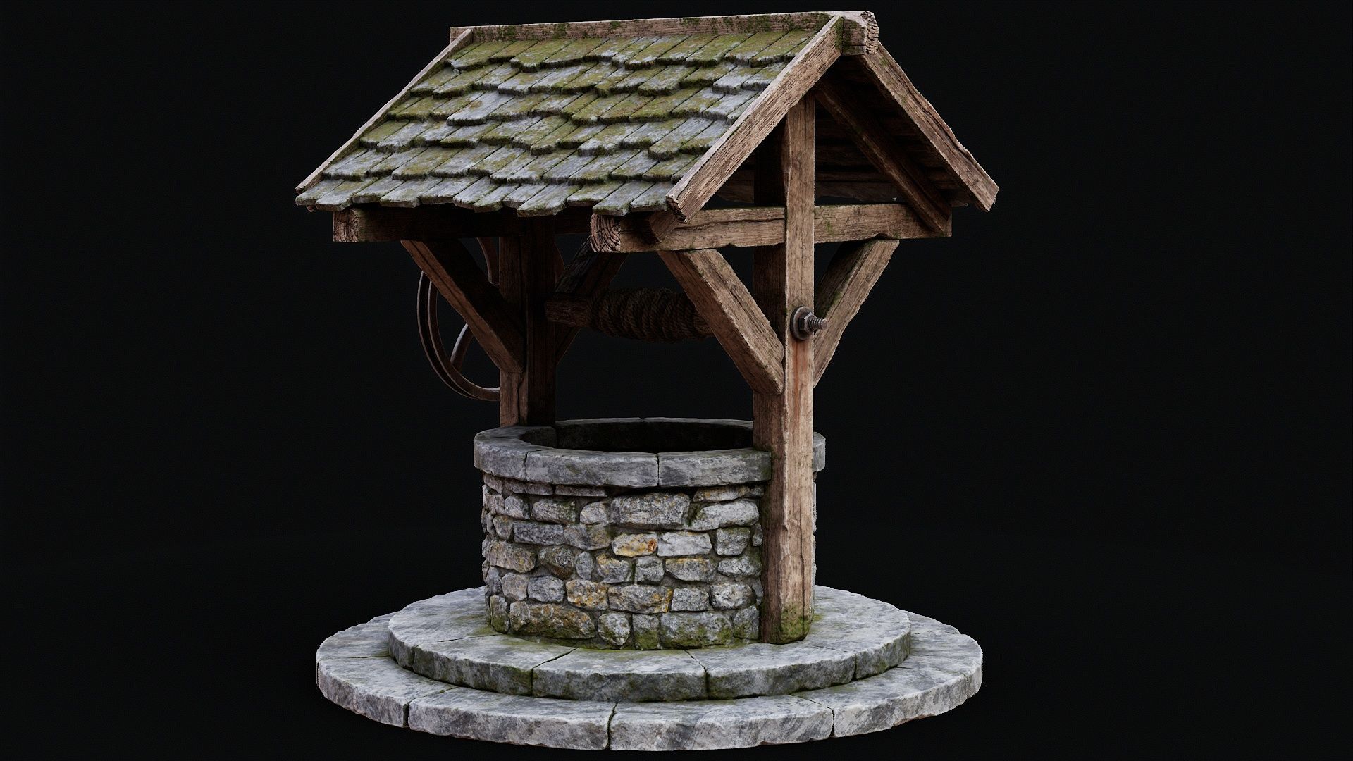 Low Poly PBR Wishing Well Low-poly 3D model_5