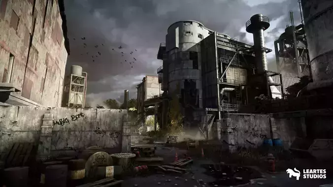 Abandoned Industrial Factory Environment Unity Low-poly 3D model