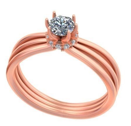 Three band solitaire engagement ring A34 3D print model_3