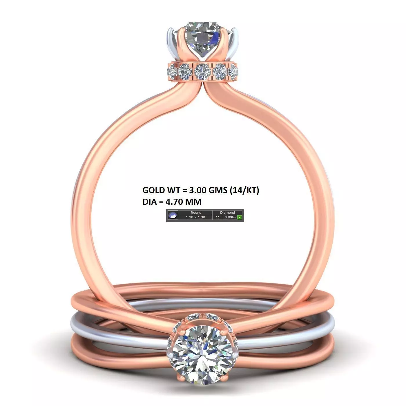 Three band solitaire engagement ring A34 3D print model_0