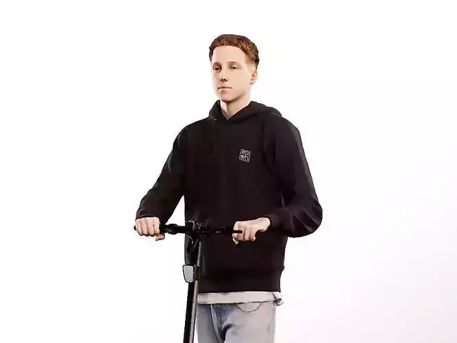 Max 13128 - Casual Young Man Riding Escooter Low-poly 3D model