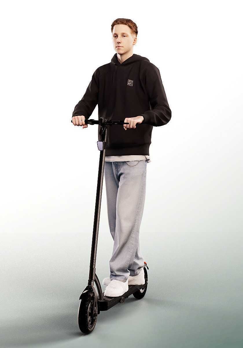 Max 13128 - Casual Young Man Riding Escooter Low-poly 3D model_1