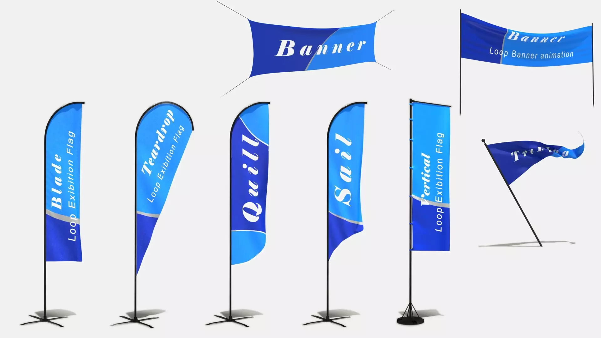 Animated Flags and Banner 8 in1 Low-poly 3D model_0