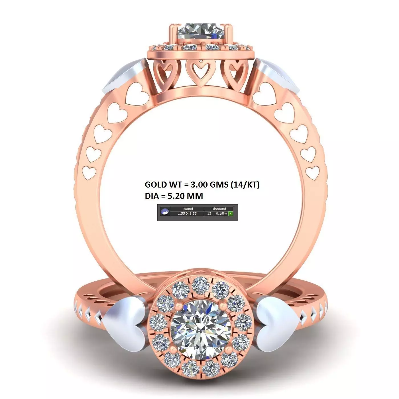 Heart Style Halo Set Unique Ring  3D print model_0