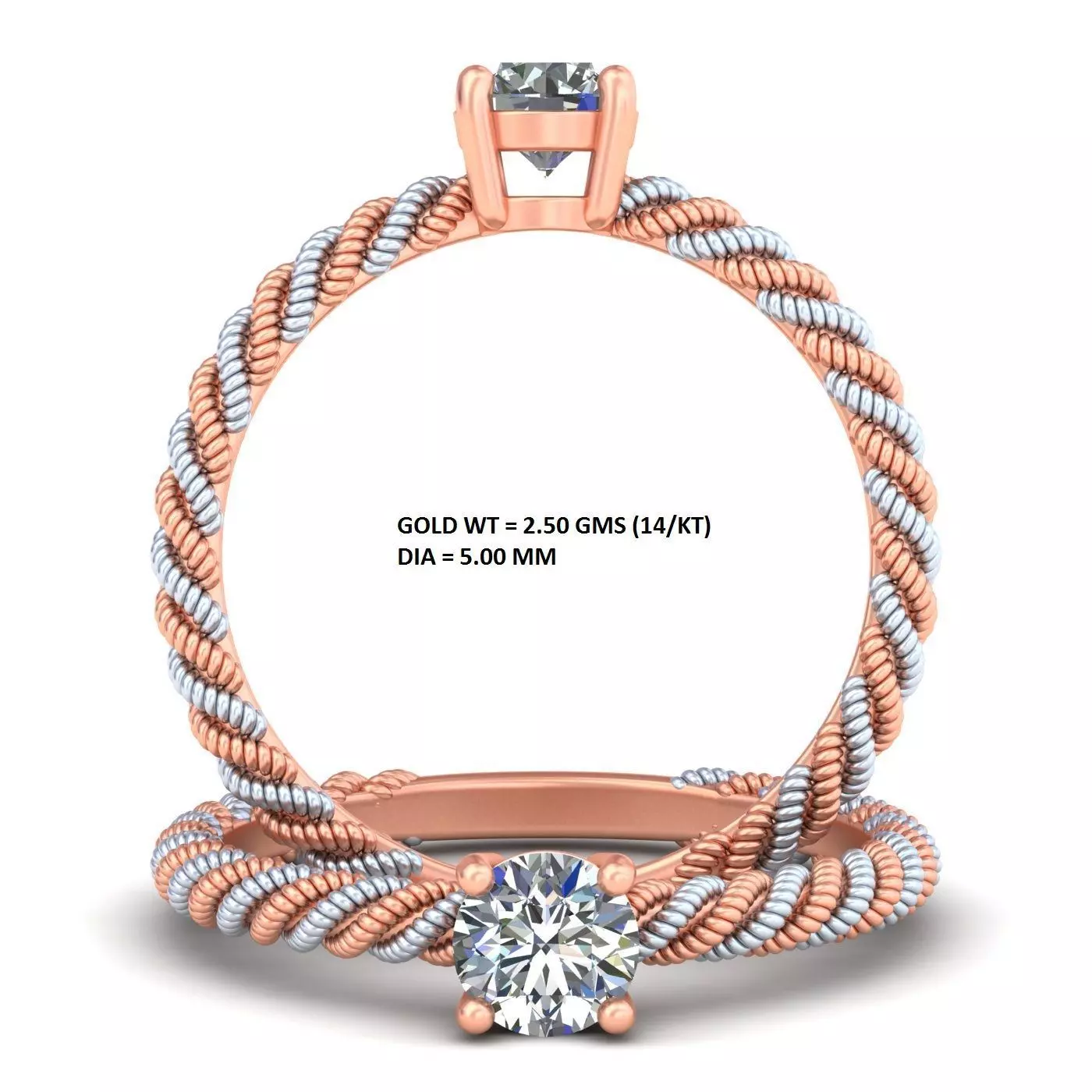 Double Color Rope Solitaire Engagement Ring A 20 3D print model_0