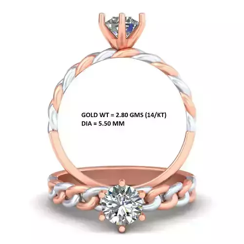 Double Color Unique Cuban Link Ring With Diamond A2 3D print model