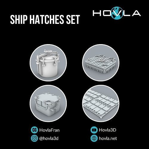 Ship Hatches Set - 4 Hatches Low-poly 3D model