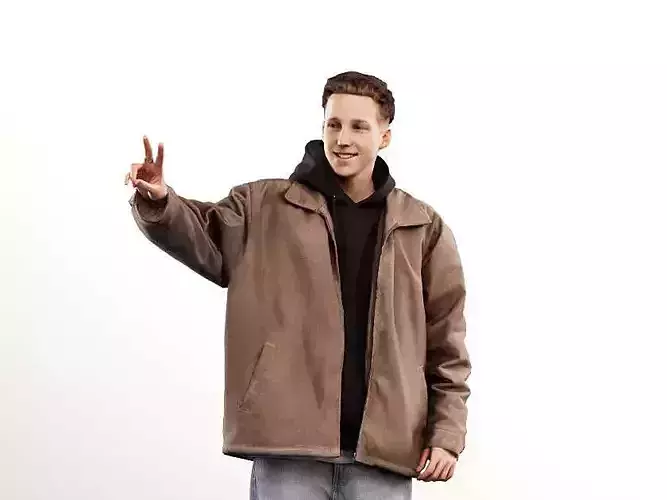 Max 13124 - Standing Casual Young Man Making Peace Sign Low-poly 3D model