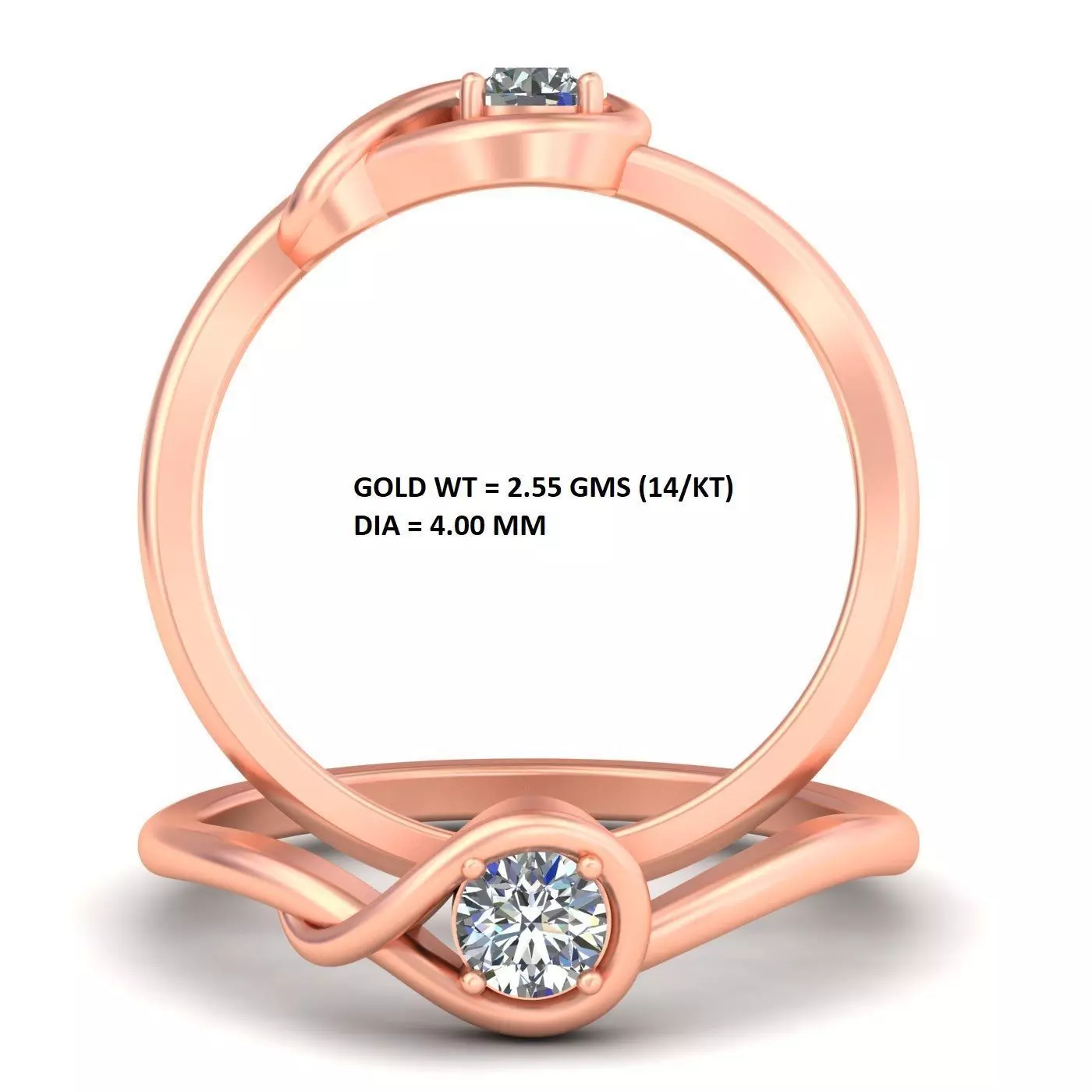 Lightweight Single Diamond Rose Gold Ring Collection A14 3D print model_0