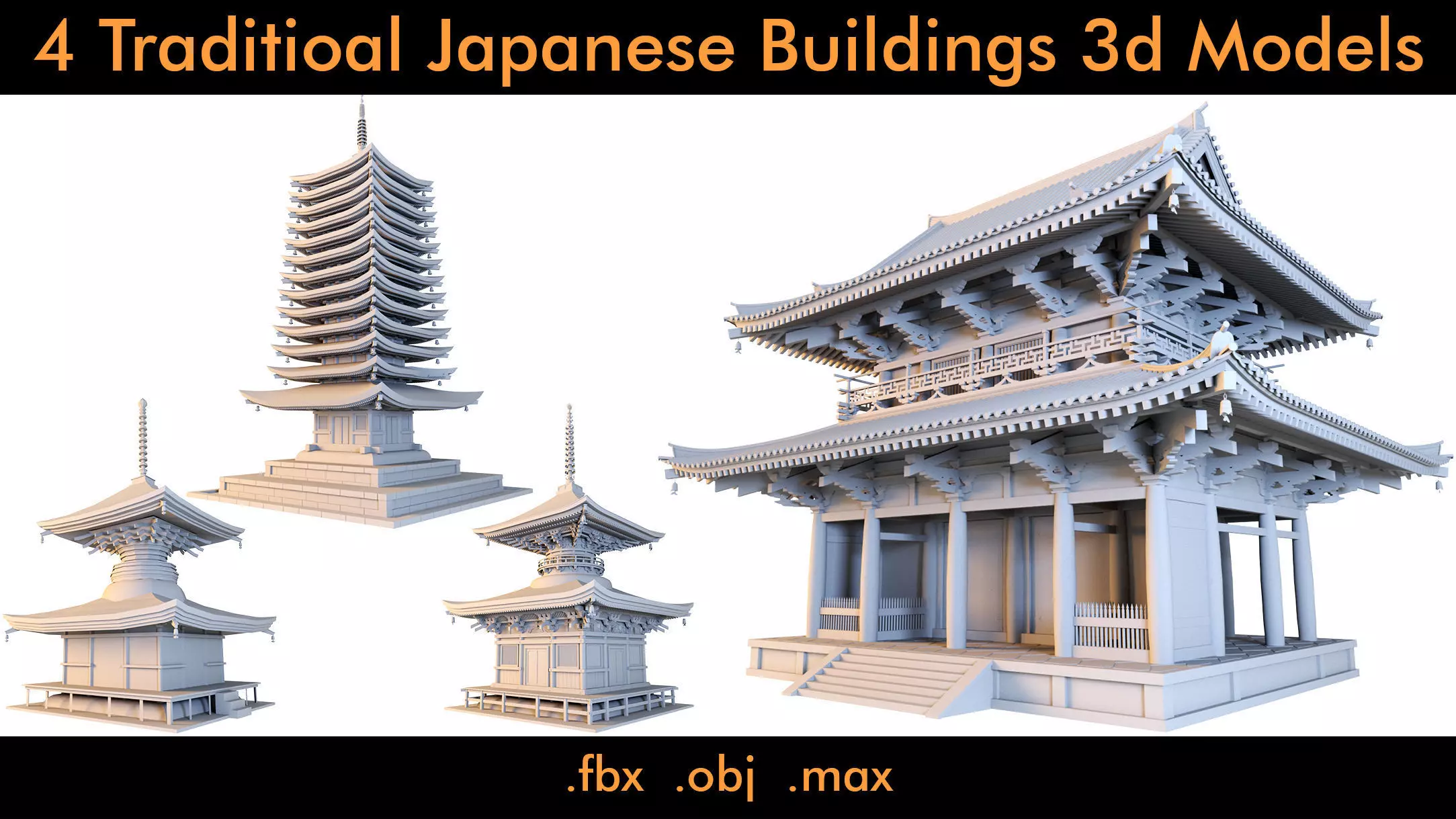 Japan Building Model 4 Traditioanl Japanese Buildings- 3d Model 3D model | CGTrader