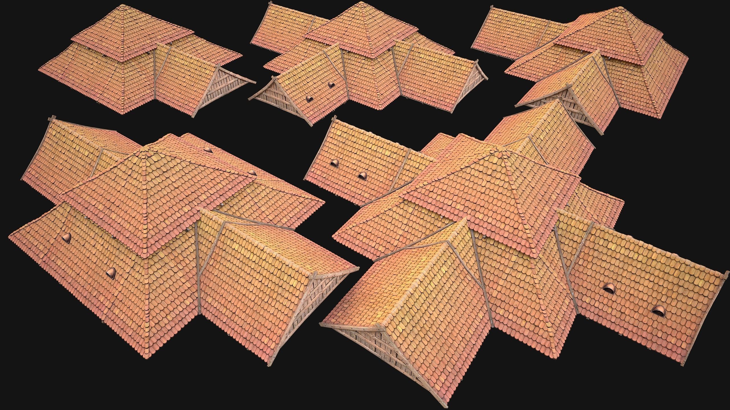 Medieval Roof Tile Modular Low-poly 3D model_32