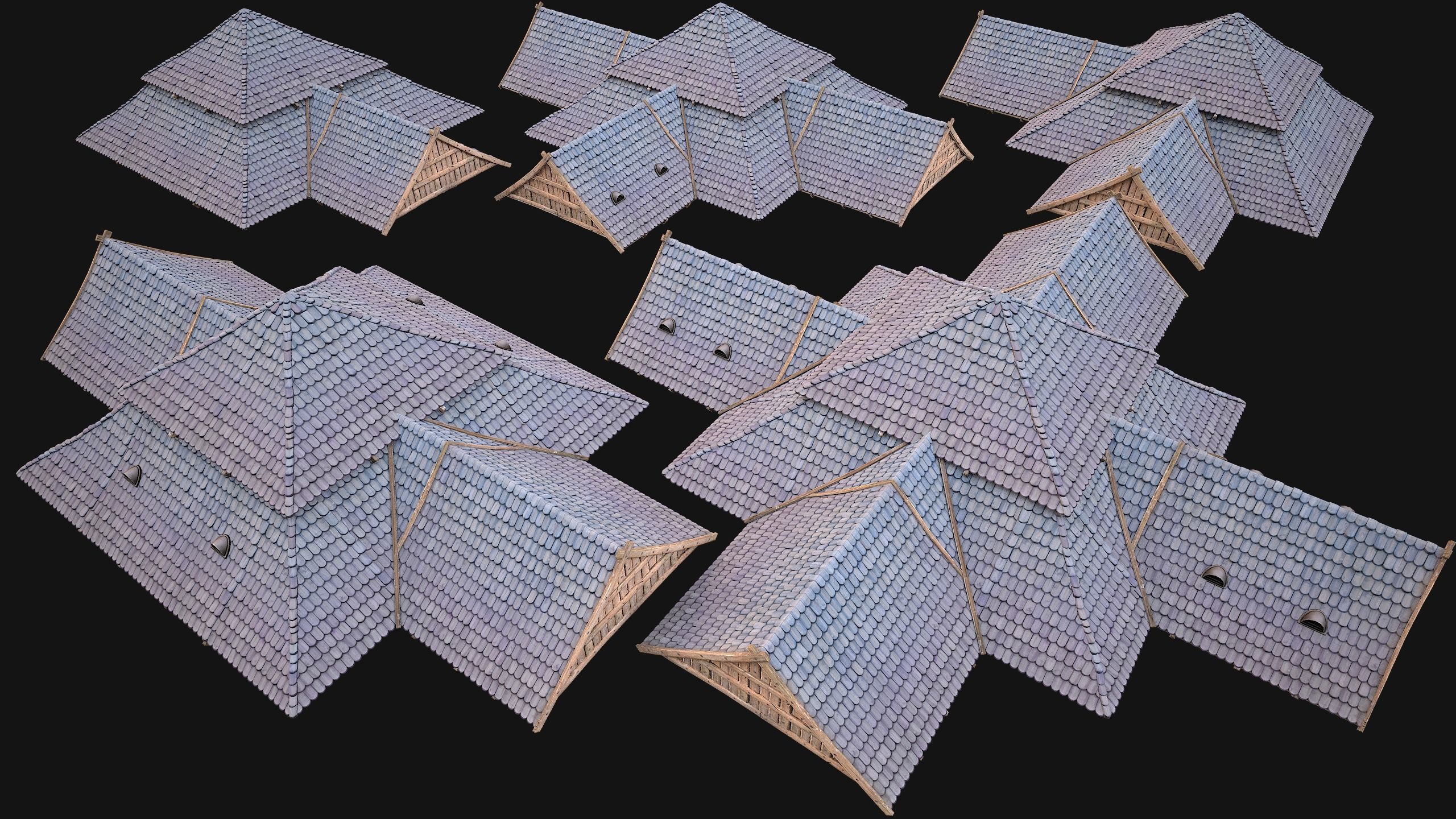 Medieval Roof Tile Modular Low-poly 3D model_24