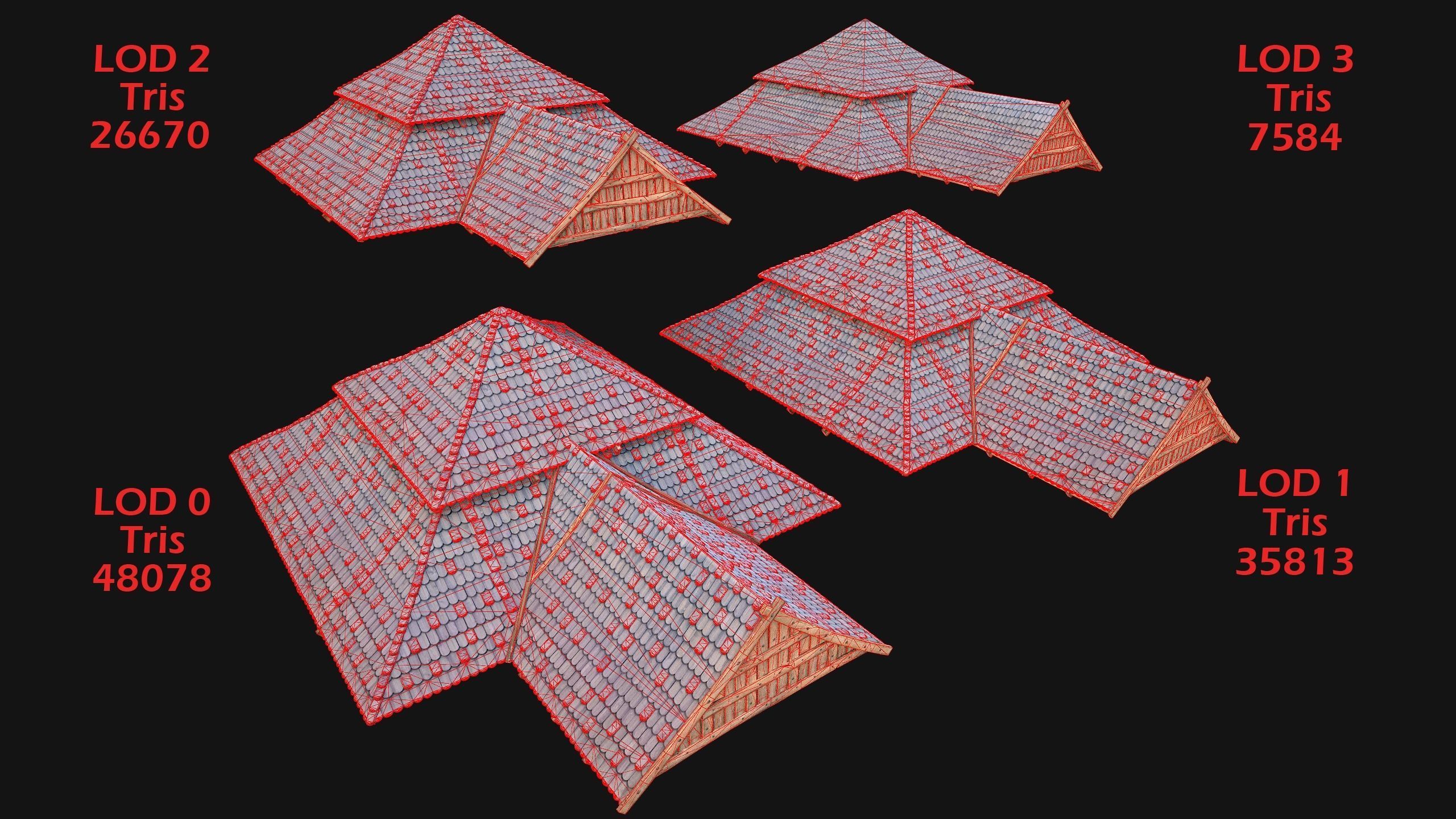 Medieval Roof Tile Modular Low-poly 3D model_6