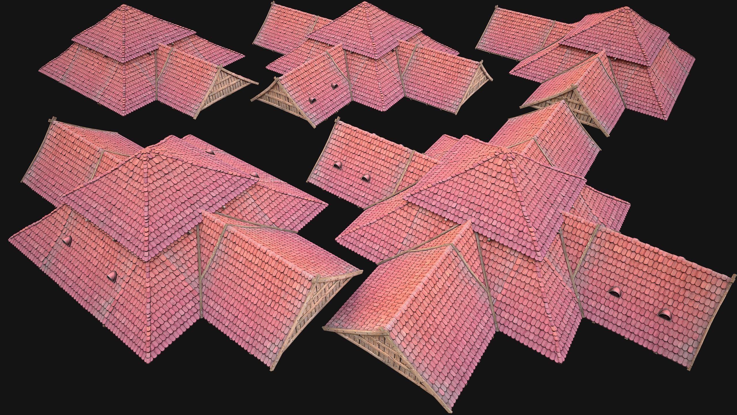 Medieval Roof Tile Modular Low-poly 3D model_30