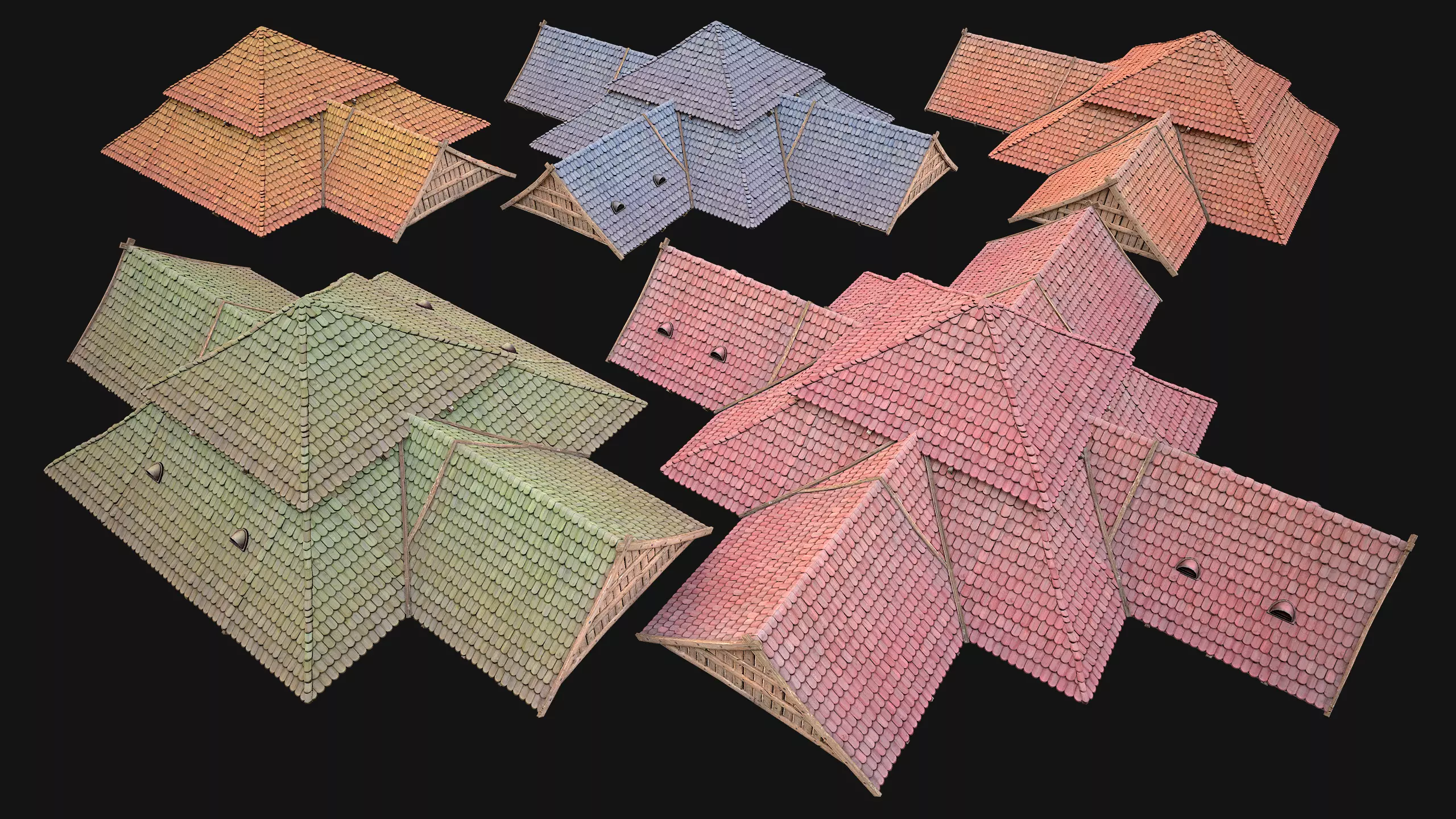 Medieval Roof Tile Modular Low-poly 3D model_0