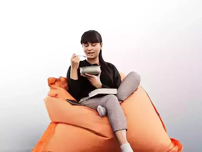 Joana 13104 - Eating Relaxed Woman Sitting On Bean Bag Low-poly 3D model