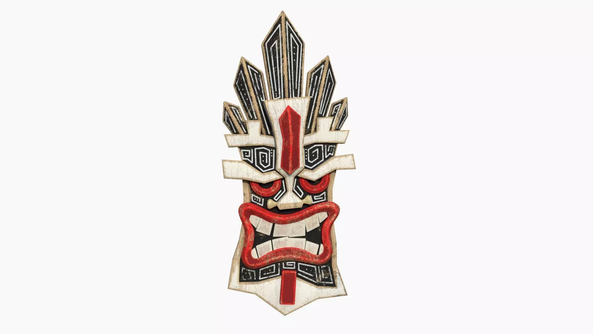 Tribal Mask D03 Black Red - Costume Character Design Low-poly 3D model_0
